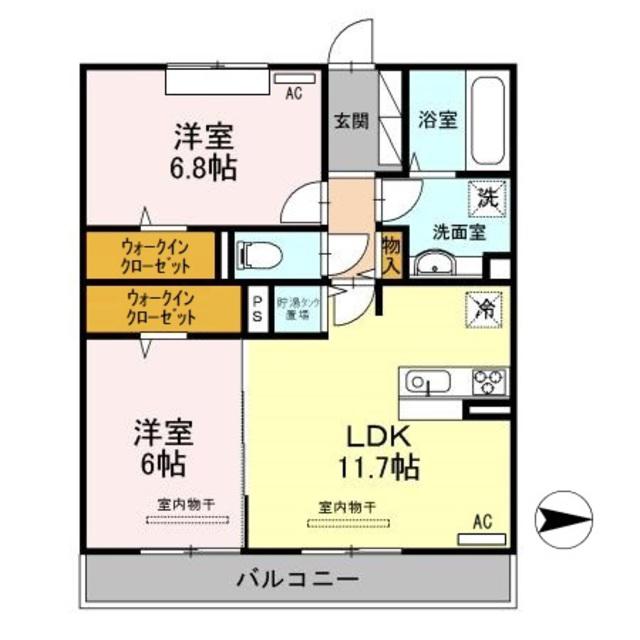 イーストアヴェニュー(2LDK/2階)の間取り写真