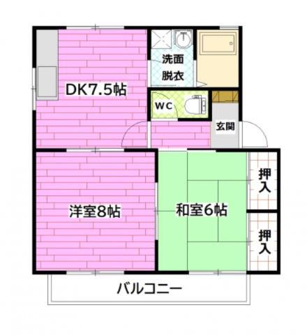 ハイツオオタB棟(2LDK/2階)の間取り写真