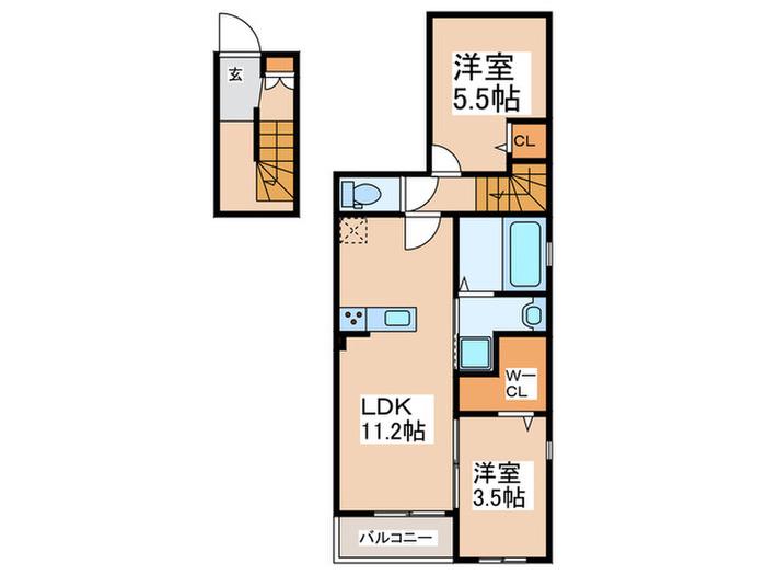 ウィリング ブリス A棟(2LDK/2階)の間取り写真