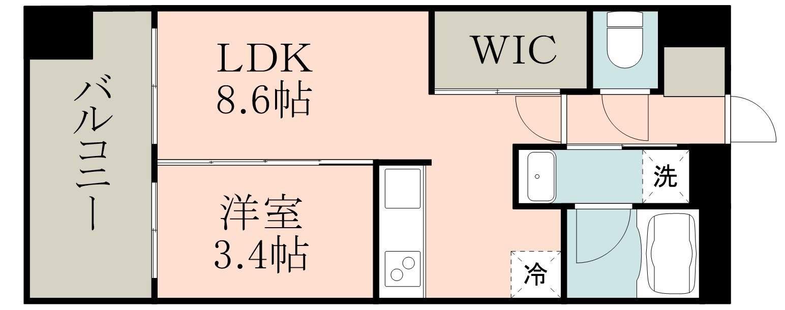 セントラルカーサ天文館(1LDK/13階)の間取り写真