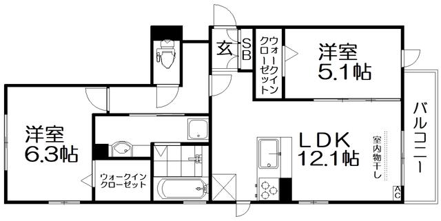 CREA南楠葉(2LDK/3階)の間取り写真