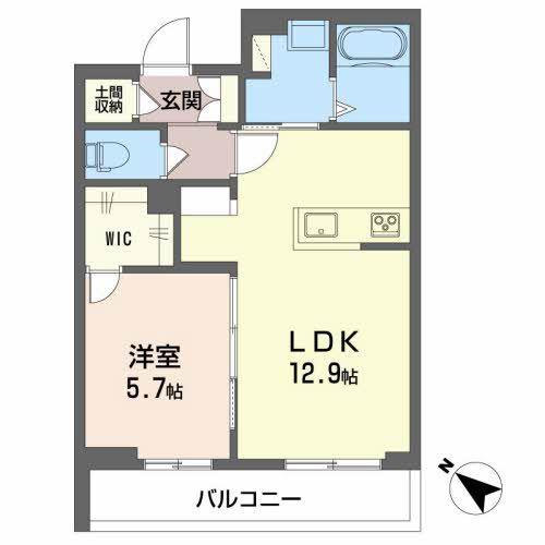 カスタネア栗林南(1LDK/1階)の間取り写真