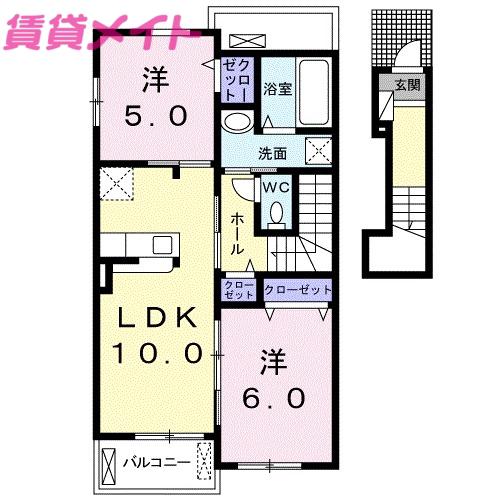 T・ボヌール II(2LDK/2階)の間取り写真
