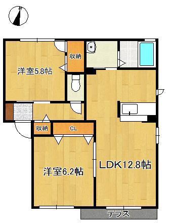 デューク沼口(2LDK/1階)の間取り写真