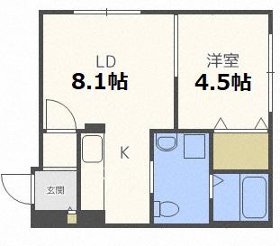 ライフジュエル学園前(1DK/1階)の間取り写真