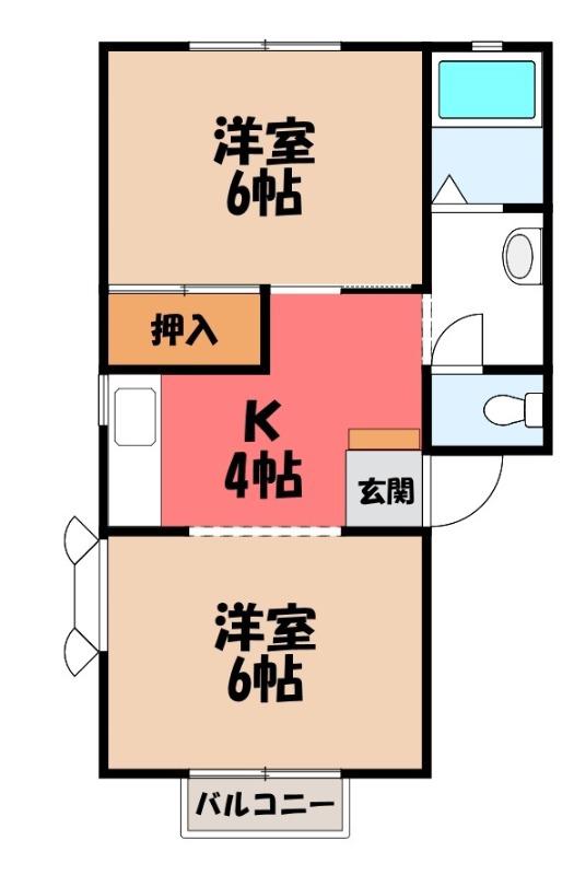 フローラルハイツ(2DK/1階)の間取り写真