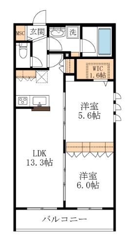 LA COUR MIYAKO イーストラ・クール都イースト(2LDK/2階)の間取り写真