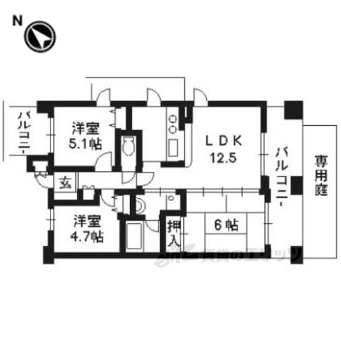 パインフィールド洛南(3LDK/1階)の間取り写真