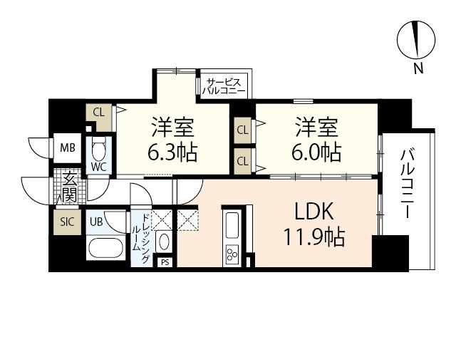 セントラルアヴェニュー田町(2LDK/5階)の間取り写真
