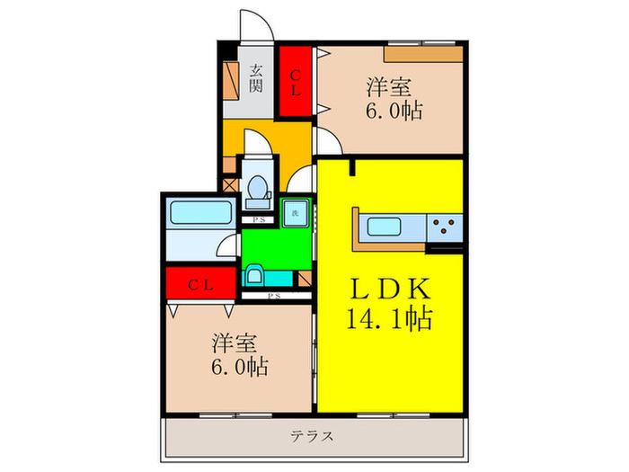 パークサイドファーム(2LDK/1階)の間取り写真