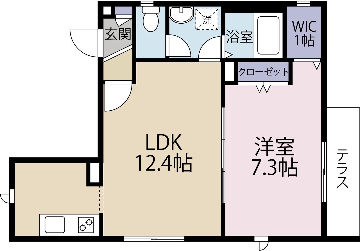 プラティーノ(1LDK/1階)の間取り写真