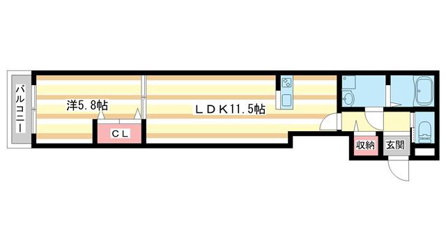 ジーメゾン大和郡山小泉(1LDK/3階)の間取り写真