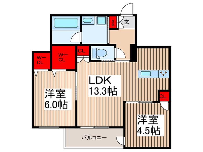 CASA ROOTIS(2LDK/2階)の間取り写真