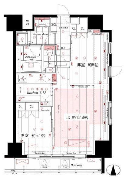 コンパートメント東京中央(2LDK/4階)の間取り写真