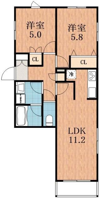 MAISON DE VILLE 北畠(2LDK/2階)の間取り写真