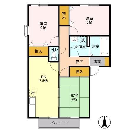 フレマリール東橋本A(3DK/1階)の間取り写真