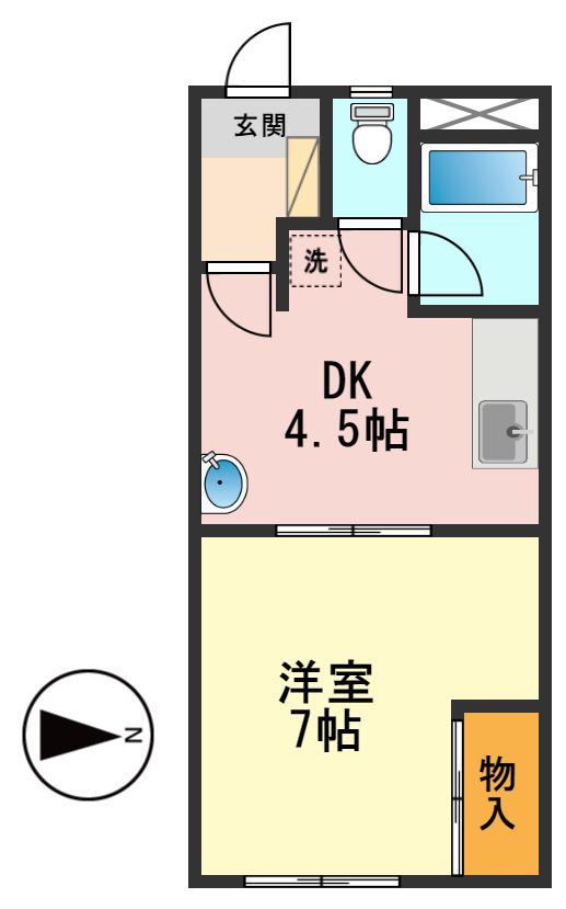 ドミールアカクラ(1DK/2階)の間取り写真