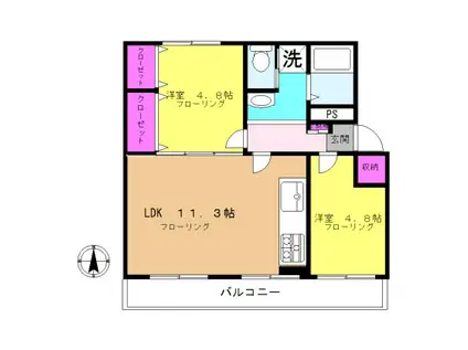 田園青葉台団地 6号棟(2LDK/4階)の間取り写真