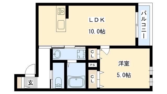 エリタージュ新森(1LDK/2階)の間取り写真