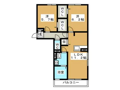 セジュール東鶴賀(2LDK/1階)の間取り写真