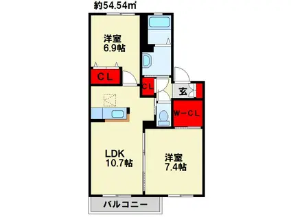 シャーメゾンHATA  B棟(2LDK/1階)の間取り写真
