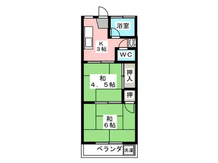 ハウス富士見(2K/3階)の間取り写真