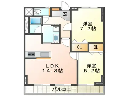 パークシティ白子(2LDK/3階)の間取り写真