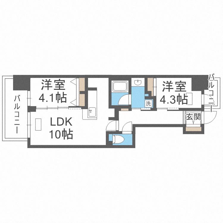 アーバネックス同心II(2LDK/3階)の間取り写真