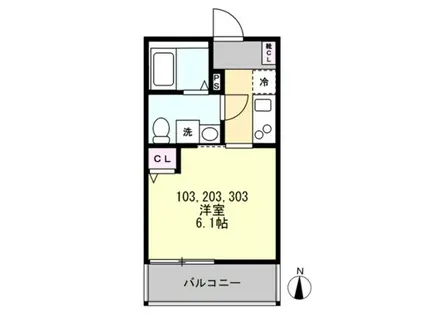 カルヴィ川崎(1K/2階)の間取り写真