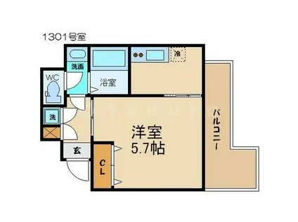 I-DIL NAKANOSHIMA イースト(1K/13階)の間取り写真