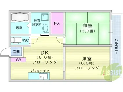 クレストハイツ(2DK/2階)の間取り写真