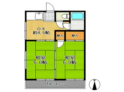 西台荘(2K/2階)の間取り写真