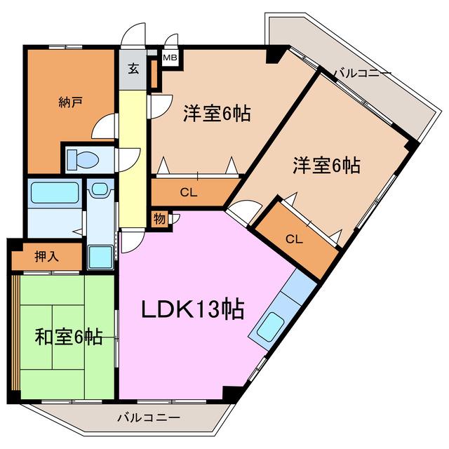 ヴィアーレマルフク南館(3SLDK/2階)の間取り写真
