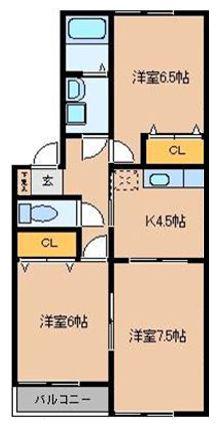 パストラル岡田B(3K/2階)の間取り写真