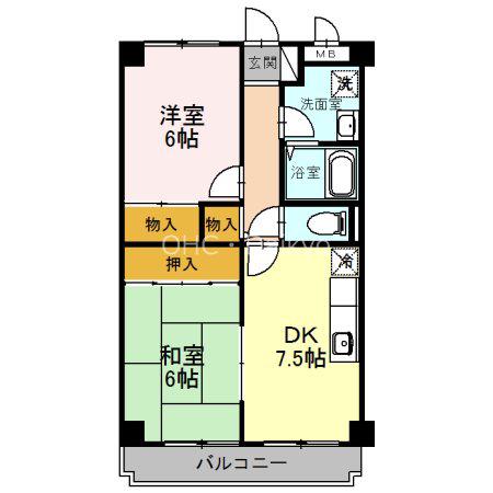フェリス旭ヶ丘(2DK/2階)の間取り写真