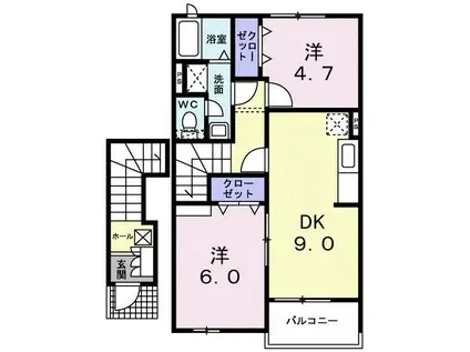 メゾンドゥー・AYU I(2DK/2階)の間取り写真
