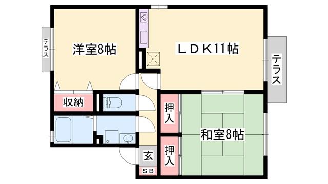 セジュールヒルトップB棟(2LDK/2階)の間取り写真