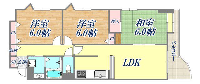ロイヤル仁川(3LDK/3階)の間取り写真