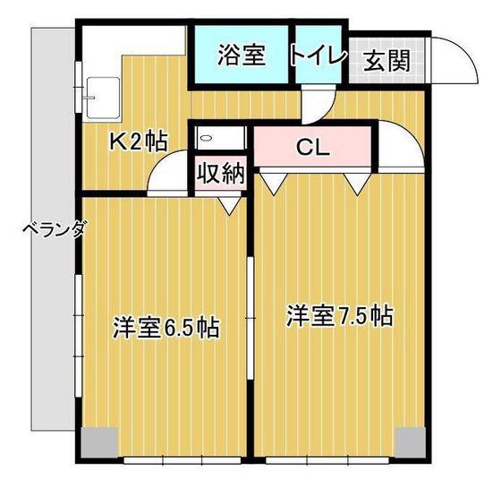センチュリーロイヤル岡山(2K/2階)の間取り写真