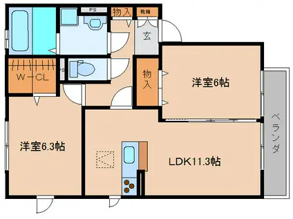 シャンテ高山台A棟(2LDK/1階)の間取り写真