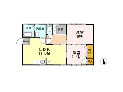 高松琴平電鉄琴平線 三条駅(高松) 徒歩5分 1階建 築54年(2LDK/1階)の間取り写真