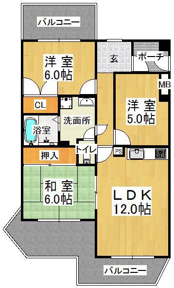 ガーデンハイツ桃山台弐番館(3LDK/3階)の間取り写真