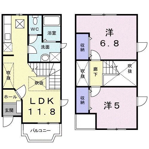 アスモみゆきII番館(2LDK/1階)の間取り写真