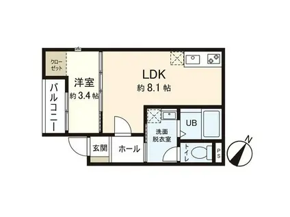 AZUL八木山II(1LDK/2階)の間取り写真