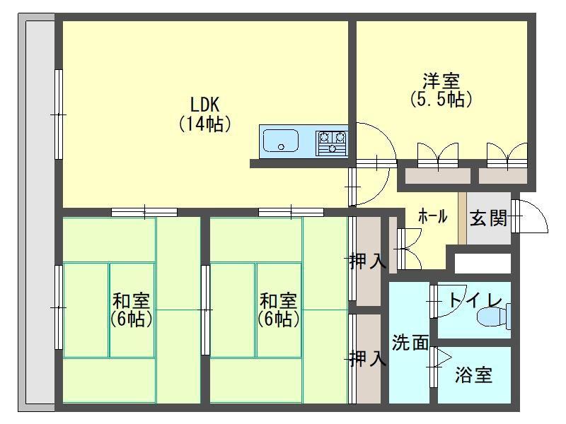 高楽ハイツ(3LDK/5階)の間取り写真