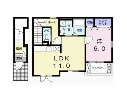 ムーンヒルズUNO(1LDK/2階)の間取り写真