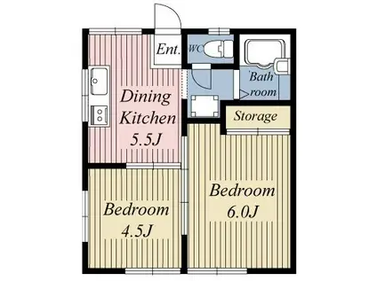 第2田中荘(2DK/2階)の間取り写真