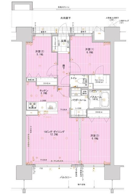 アルファレジデンシア新潟駅(3LDK/12階)の間取り写真