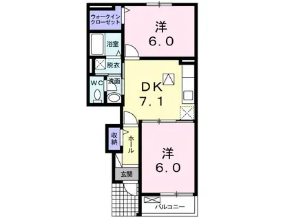 プリムローズ内川II(2DK/1階)の間取り写真