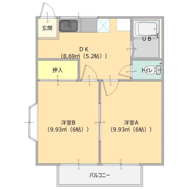 コーポ関口(2DK/2階)の間取り写真